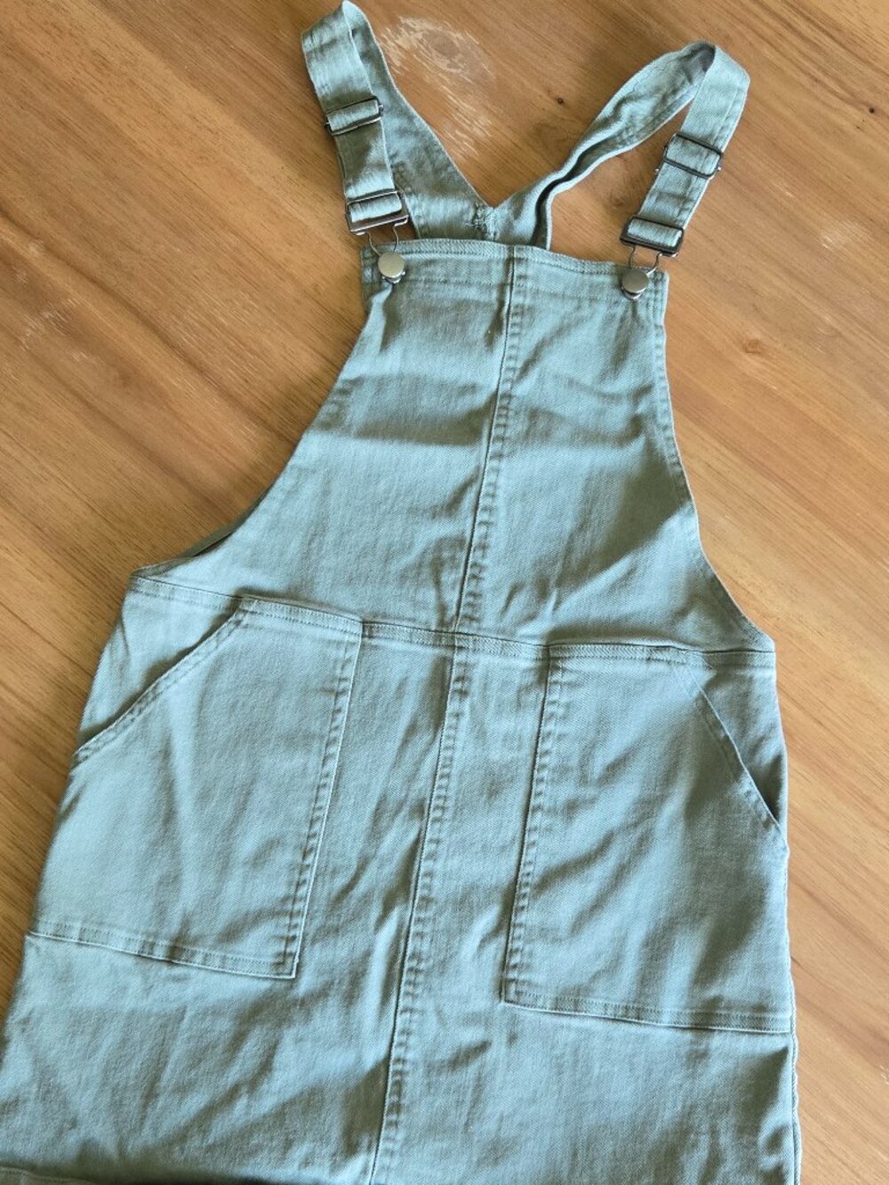 harper heritage olive green overall mini dress | size xs